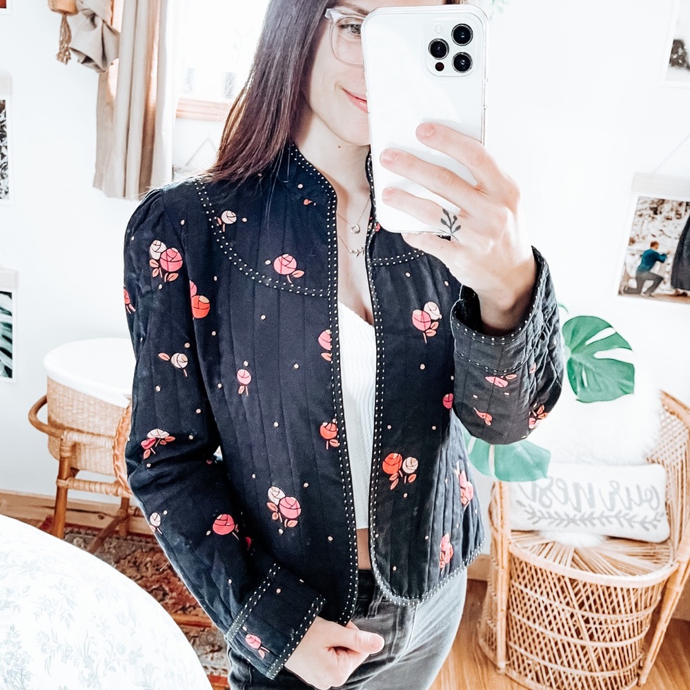 Anthropologie Odille Floral Quilted Blazer Jacket